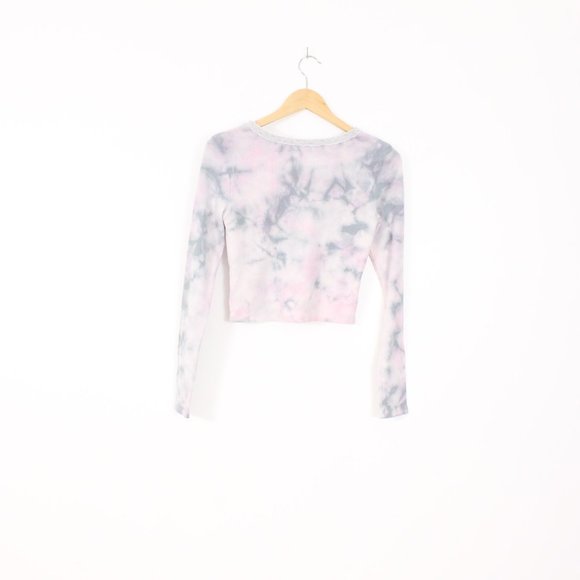 *American Eagle Lace Neckline Tie Dye Thermal Waffle Knit Crop Top Long Sleeve - Picture 5 of 6